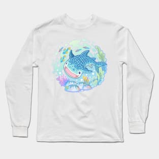 cute whale shark cartoon character design Long Sleeve T-Shirt